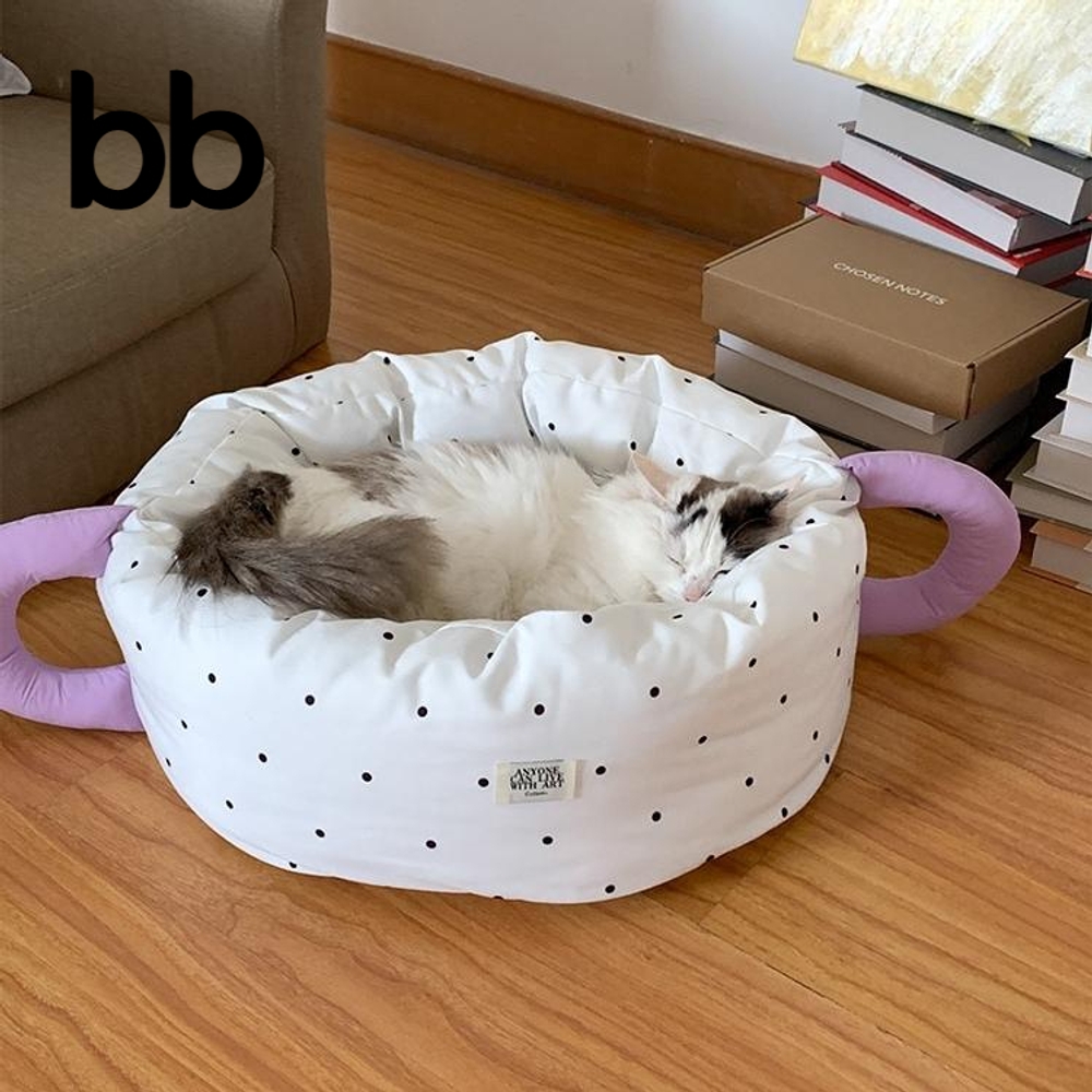 고양이 도넛 방석 애완동물 애견 쿠션 원형 반려동물 폴카도트 레베카 - 상세 이미지 3