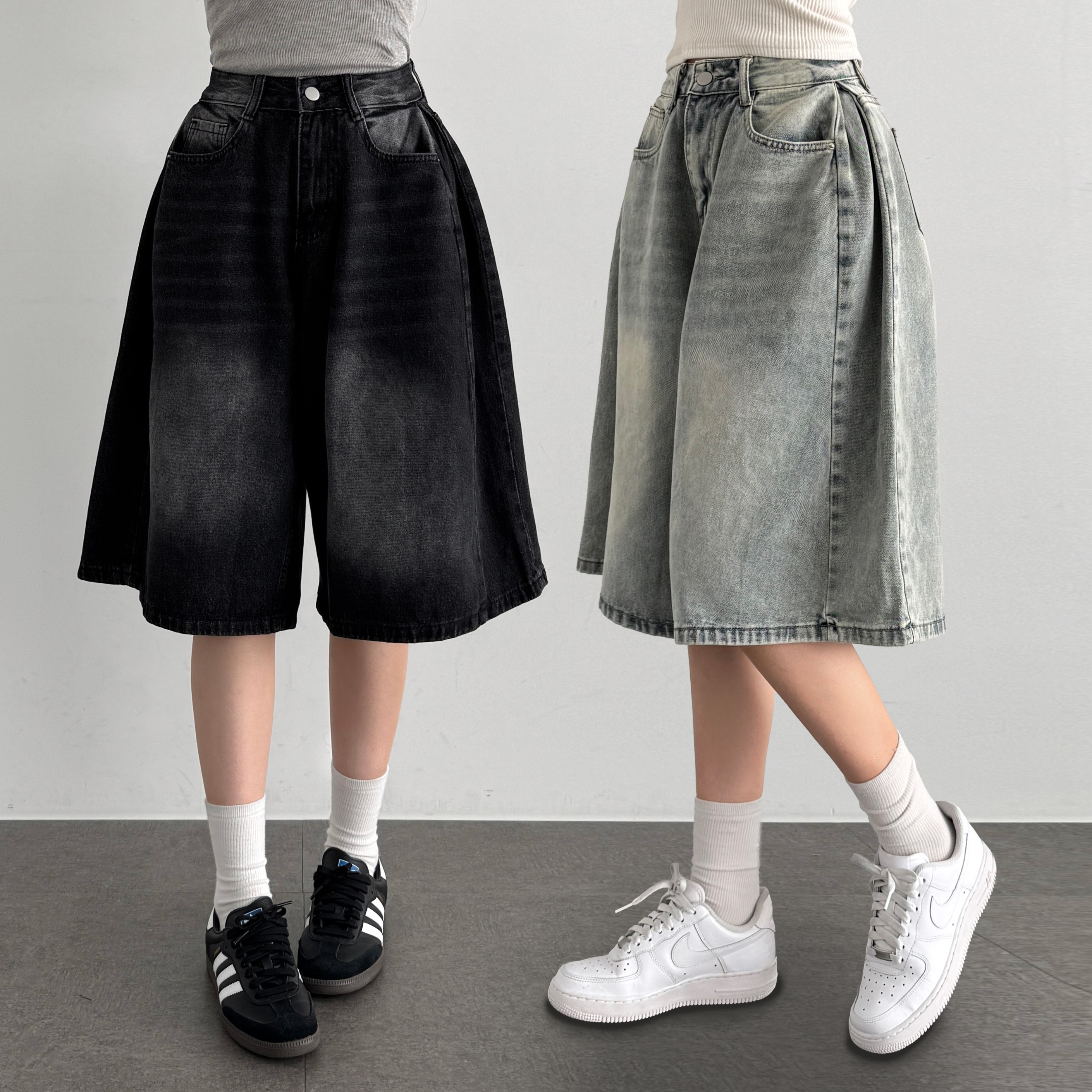 키작녀 여름 청바지 여성 청반바지 데님 버뮤다 팬츠 5부 데님 팬츠