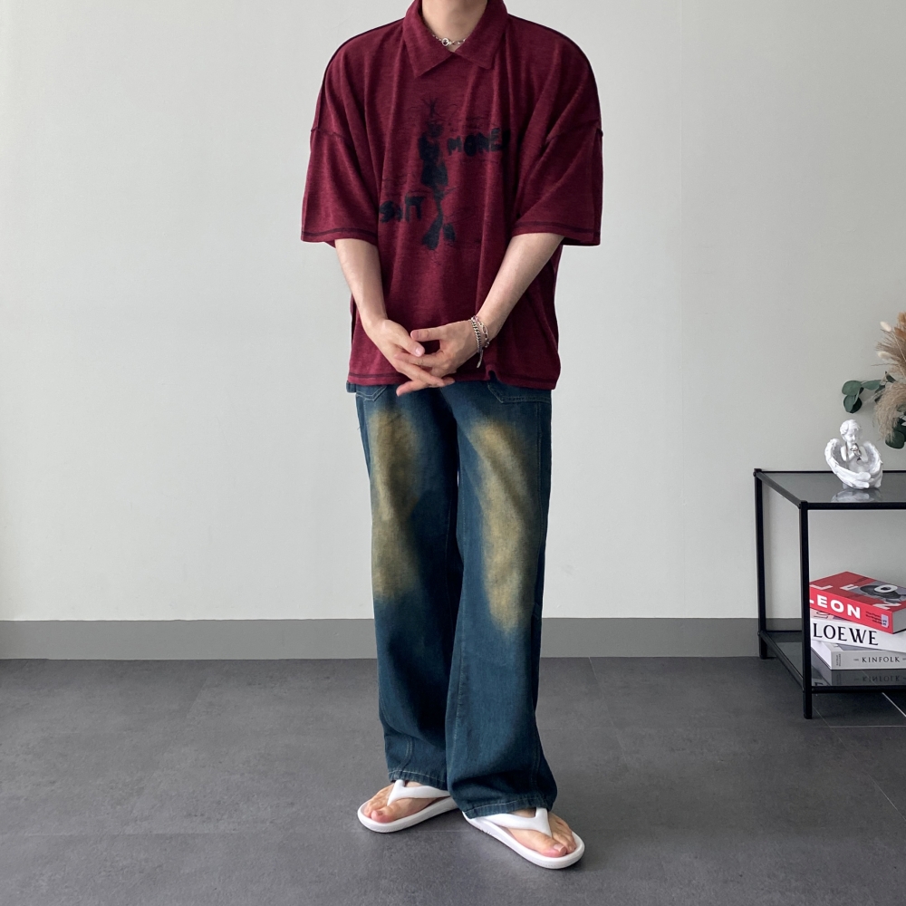 남자반팔카라티 오버핏반팔 남자7부티셔츠 - 상세 이미지 5