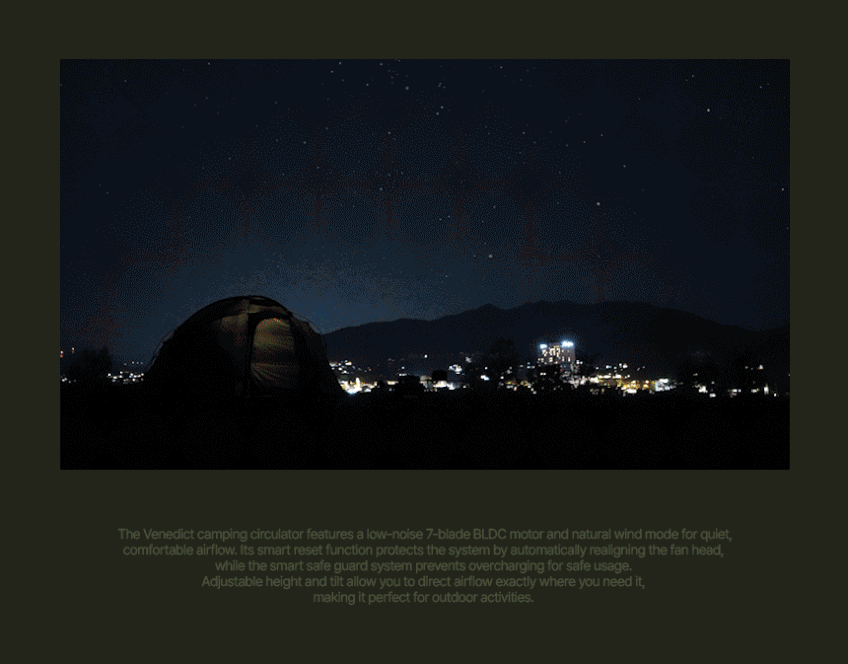 벤딕트 캠핑 선풍기 써큘레이터 탁상용 충전식 무소음 무선 무드등 BLDC 더블로우 판매처 상세 정보 이미지 4