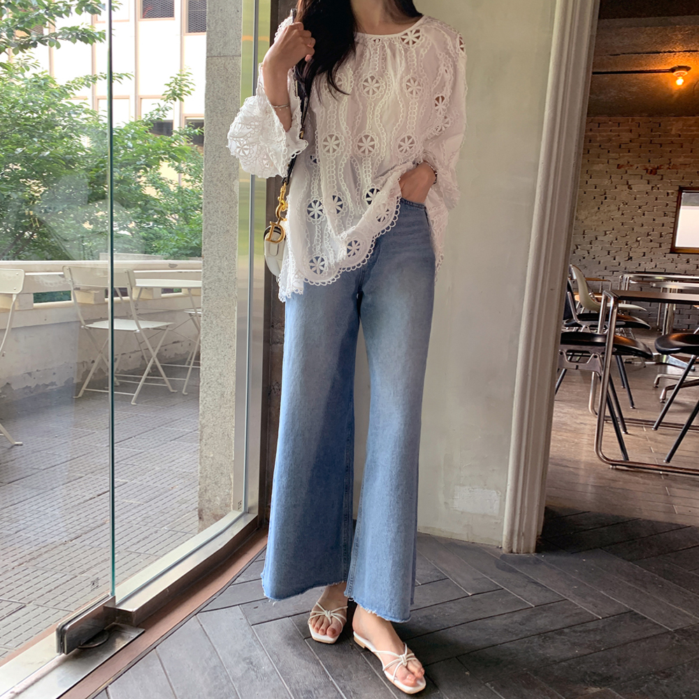 토레차 투버튼 컷팅 부츠컷 데님 팬츠 - 상세 이미지 5