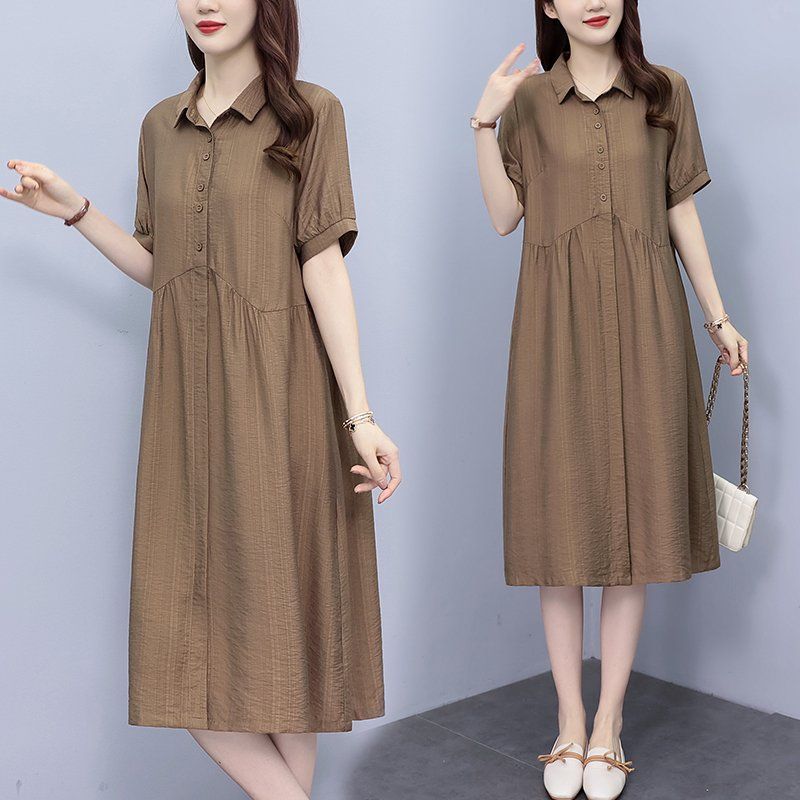 봄 여름 여성 빅사이즈 루즈핏 카라 핀턱 셔츠 롱원피스 네이비 모카 - 상세 이미지 2