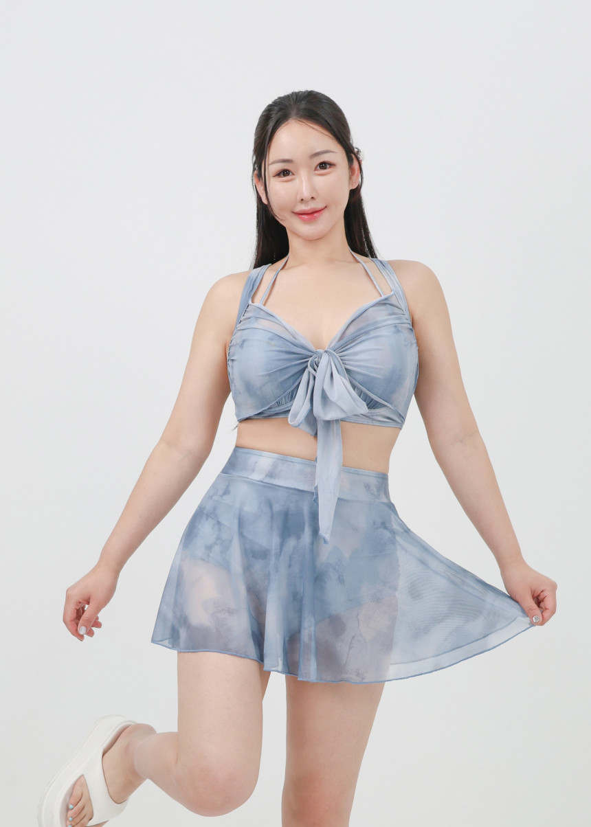 [XL-4XL/빅사이즈] 만다린 비키니 래쉬가드 체형커버 긴팔 셔링 수영복 + 커버업 4피스 세트 상세 이미지 16