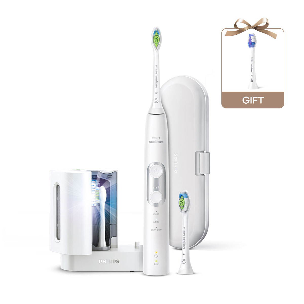 필립스 소닉케어 전동칫솔 프로텍티브 클린 6100 메탈 UV에디션 화이트