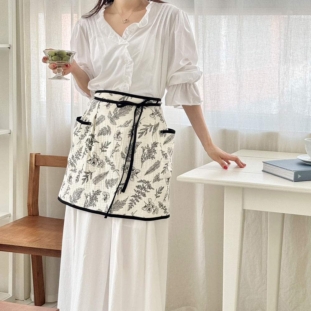 한스데이 블랙 리프 삼중 요루 거즈 면 뽀송 허리 앞치마