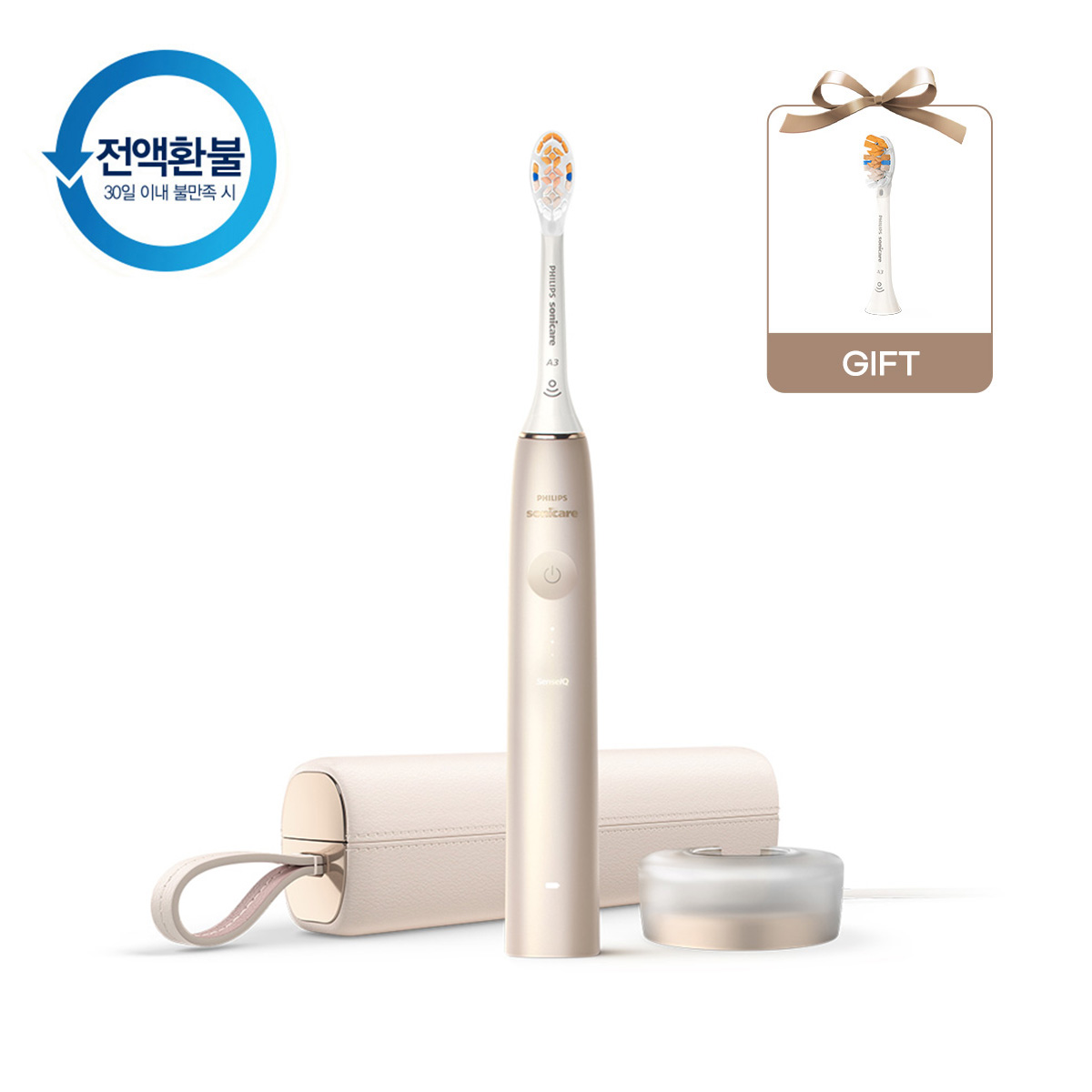 필립스 소닉케어 전동칫솔 프레스티지 9900 샴페인 HX9992/21+올인원 칫솔모 1P