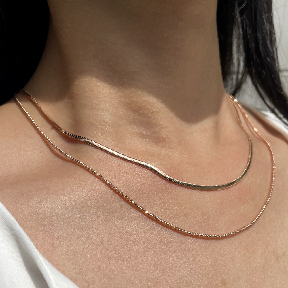 14K 18K 2mm 실크 스네이크 뱀줄 체인 목걸이 초커 레이어드 여자 선물 - 상세 이미지 4