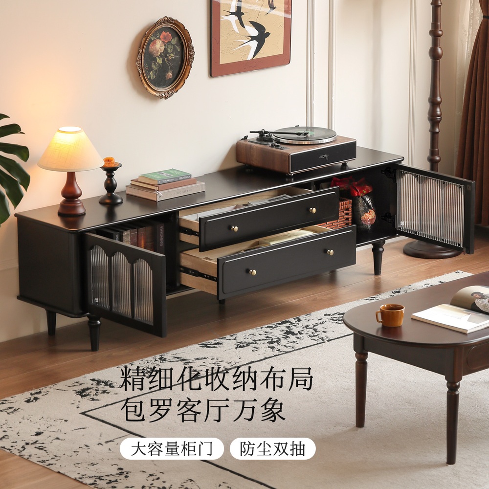 블랙 장식장 거실장 가구 다이 선반 TV장 클래식 수납장 2m TV장(2000x400x556mm) x3 - 상세 이미지 3