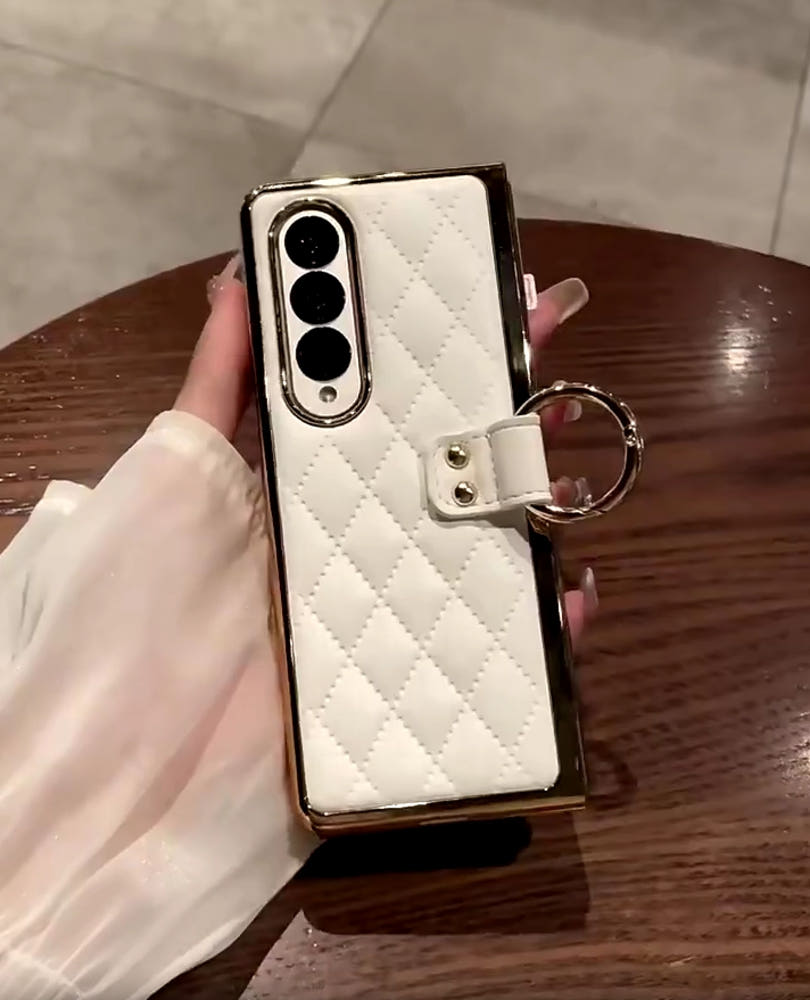 가죽 케이스 범퍼 스트랩 풀커버 전면 강화유리 필름 보호 카메라 폴더 화이트, 갤럭시Z 폴드3 - 상세 이미지 4