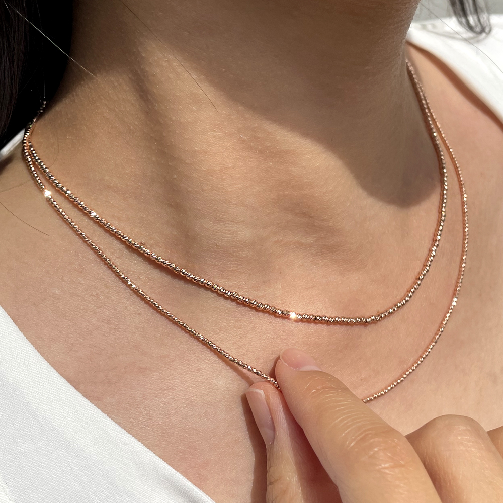 14K 18K 글리터 컷팅 볼 2mm 체인 목걸이 레이어드 초커 여자 선물 - 상품 이미지