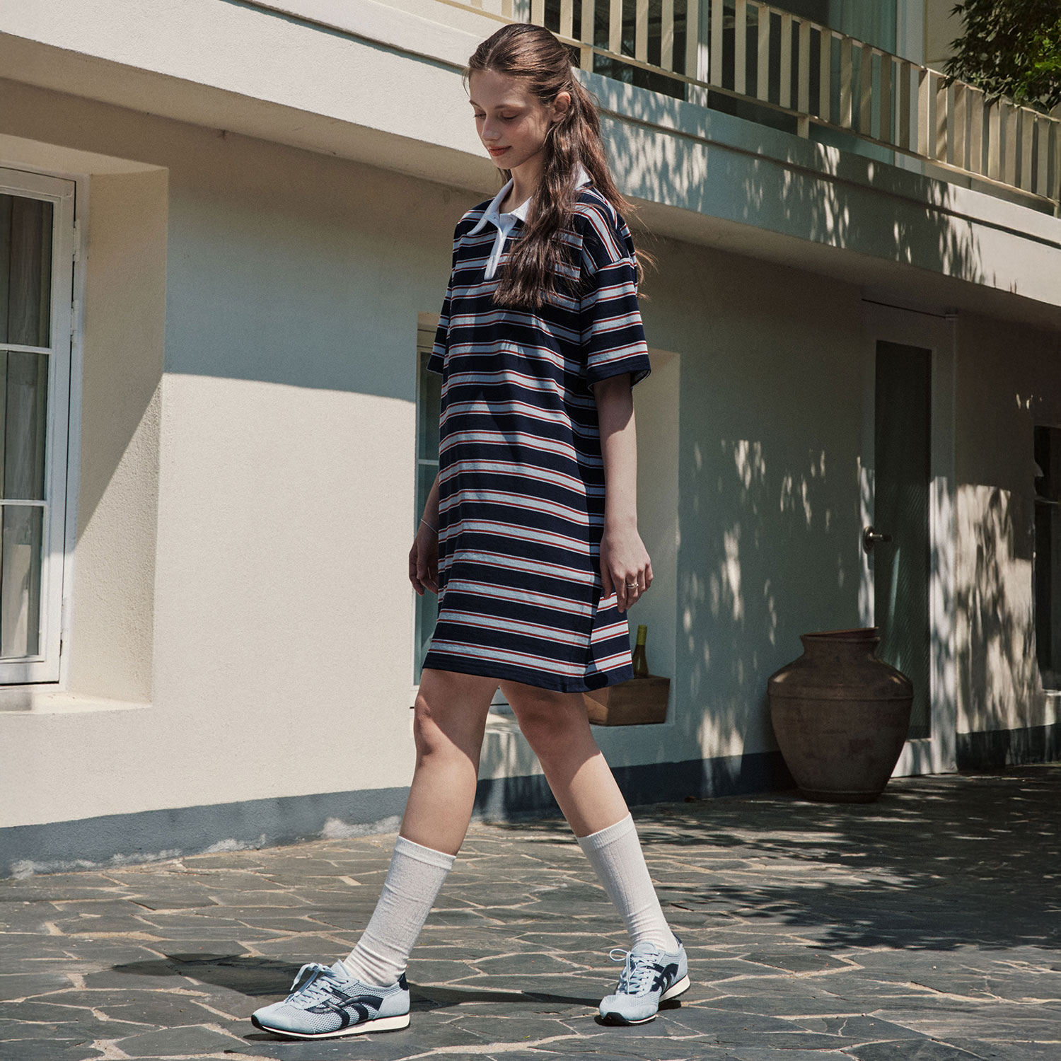 [N배송][제로스트릿] 스트라이프 카라 원피스 COLLAR STRIPE ONE-PIECE / NAVY 이미지 2