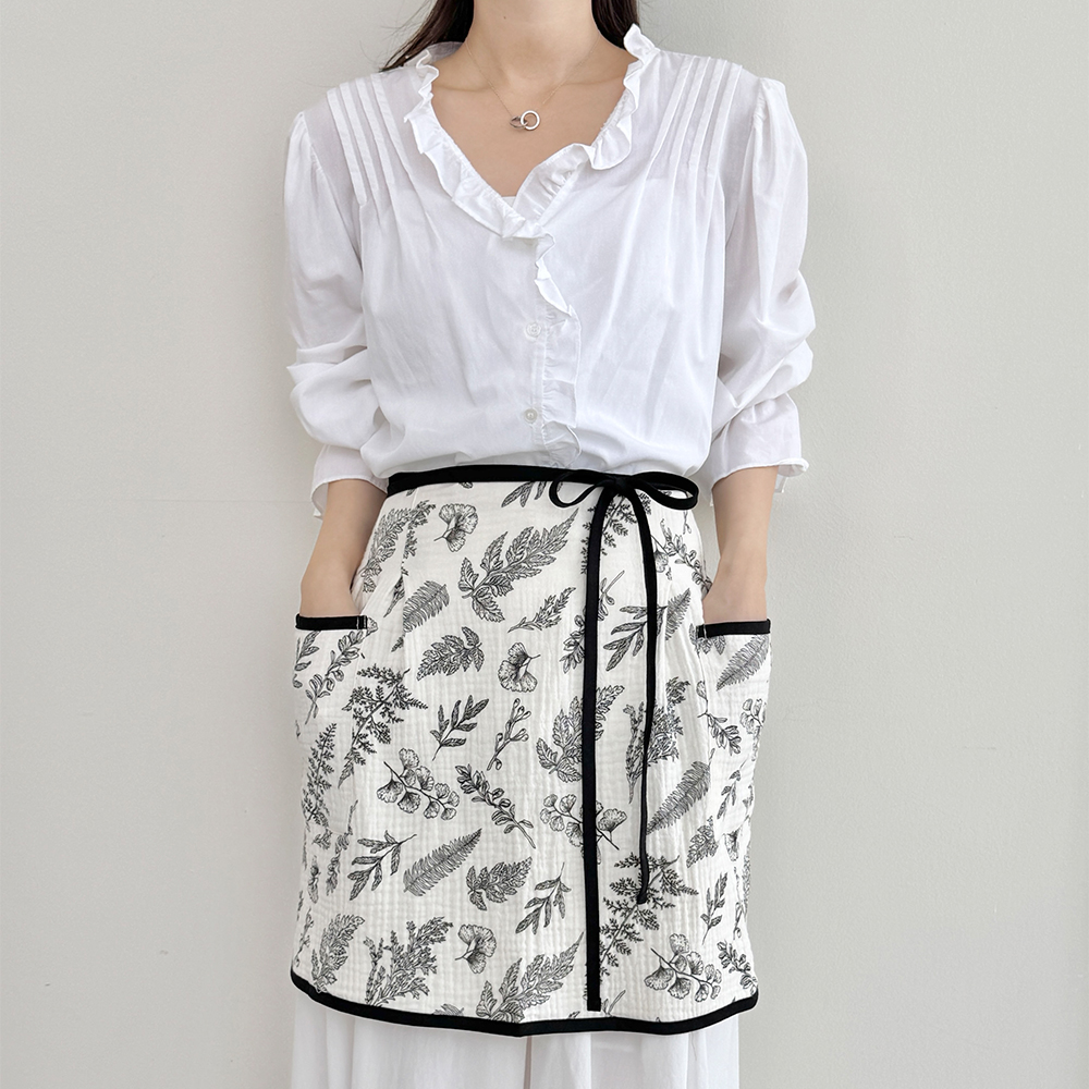 한스데이 블랙 리프 삼중 요루 거즈 면 뽀송 허리 앞치마