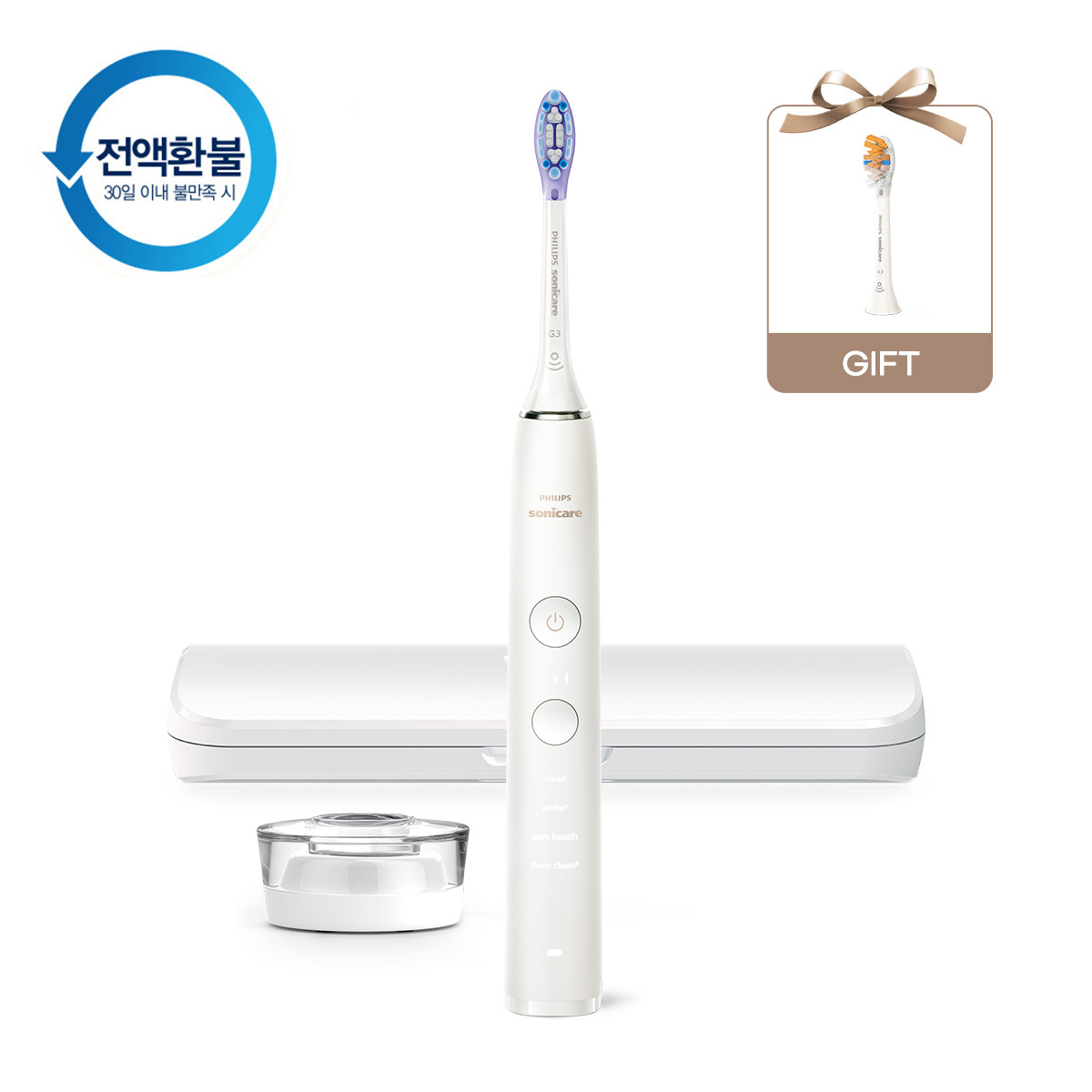 필립스 소닉케어 전동칫솔 다이아몬드클린 9000 화이트 HX9911/73+올인원 칫솔모 1P