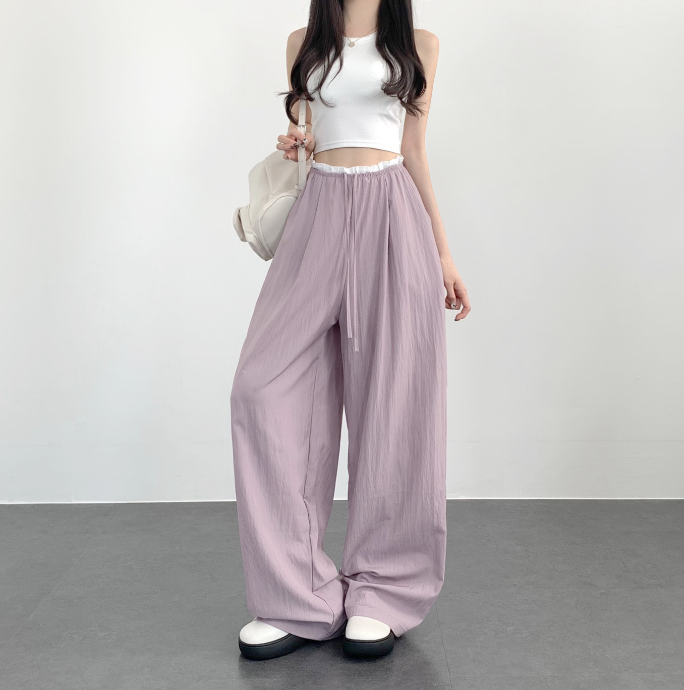 여성 여름 바스락 고무줄 바지 와이드 팬츠 - 상품 이미지