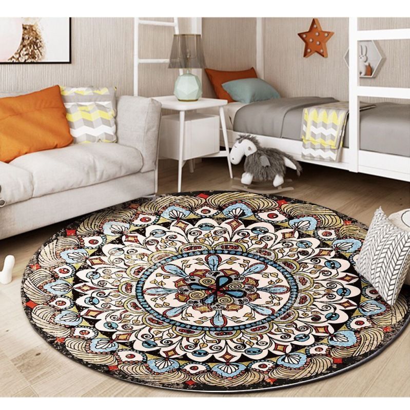 감성 빈티지 러그 인테리어 라운드 카페트 대형 패턴 01 지름 80CM 크리스탈 벨벳