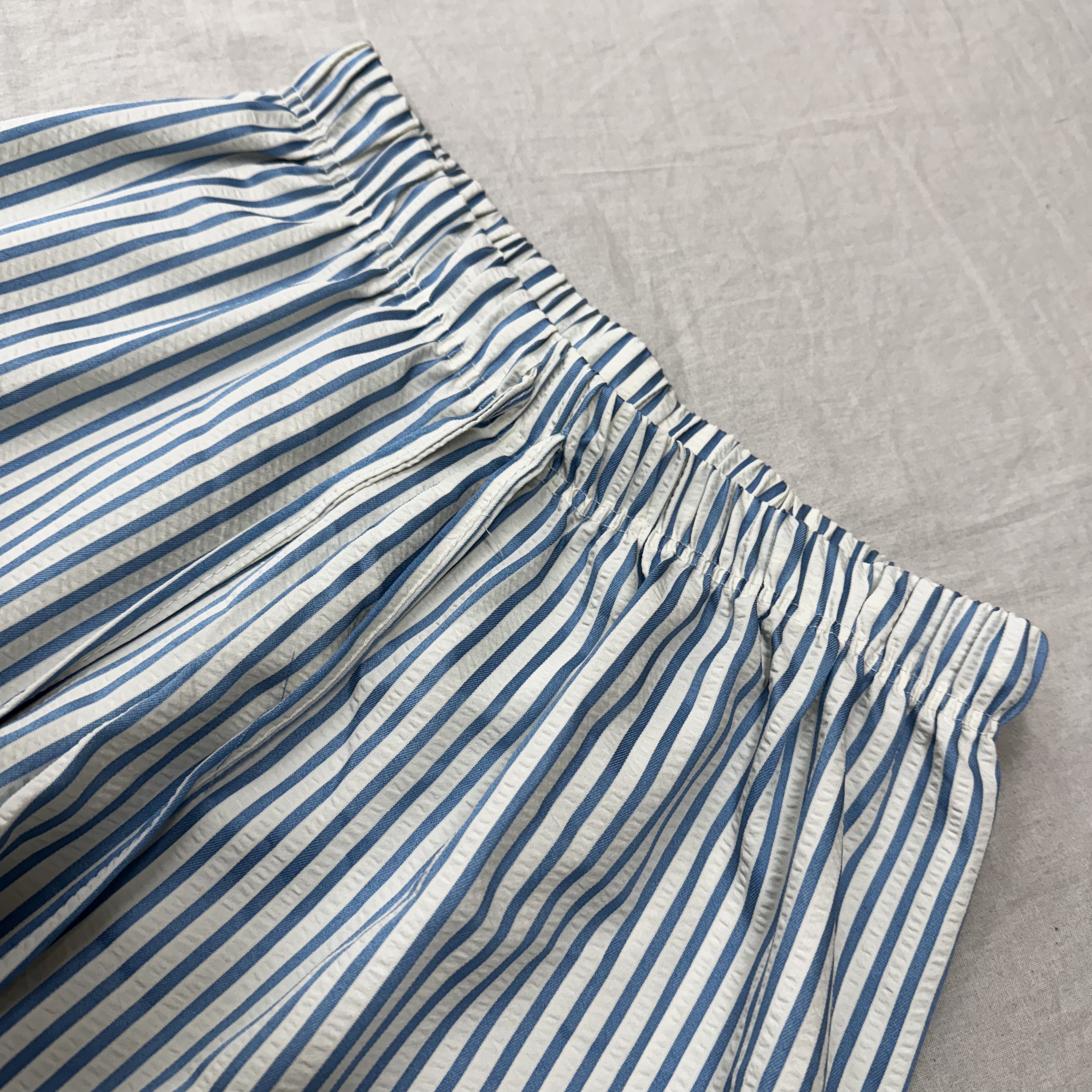 여름 고무줄 냉장고 바지 와이드 스트라이프 팬츠 - 상세 이미지 3