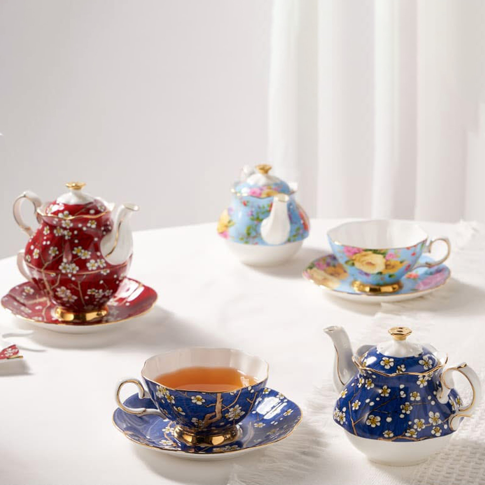 티로직 다이애나 골드림 티포원 1인 도자기 찻잔 티팟세트 300ml, 레드체리 - 상세 이미지 3