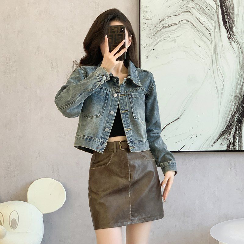 봄 가을 여성 오버핏 숏 청자켓 베이직 데일리룩 코튼혼방자켓 라이트블루 - 상품 이미지