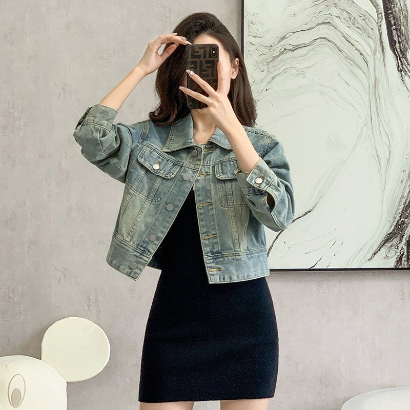 봄 가을 여성 루즈핏 숏 데님자켓 캐주얼 데일리룩 워싱 면혼방자켓 라이트블루