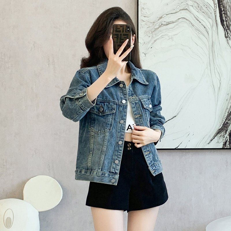 봄 가을 여성 루즈핏 기본 데님자켓 캐주얼 데일리룩 워싱 면혼방자켓 블루 - 상세 이미지 3