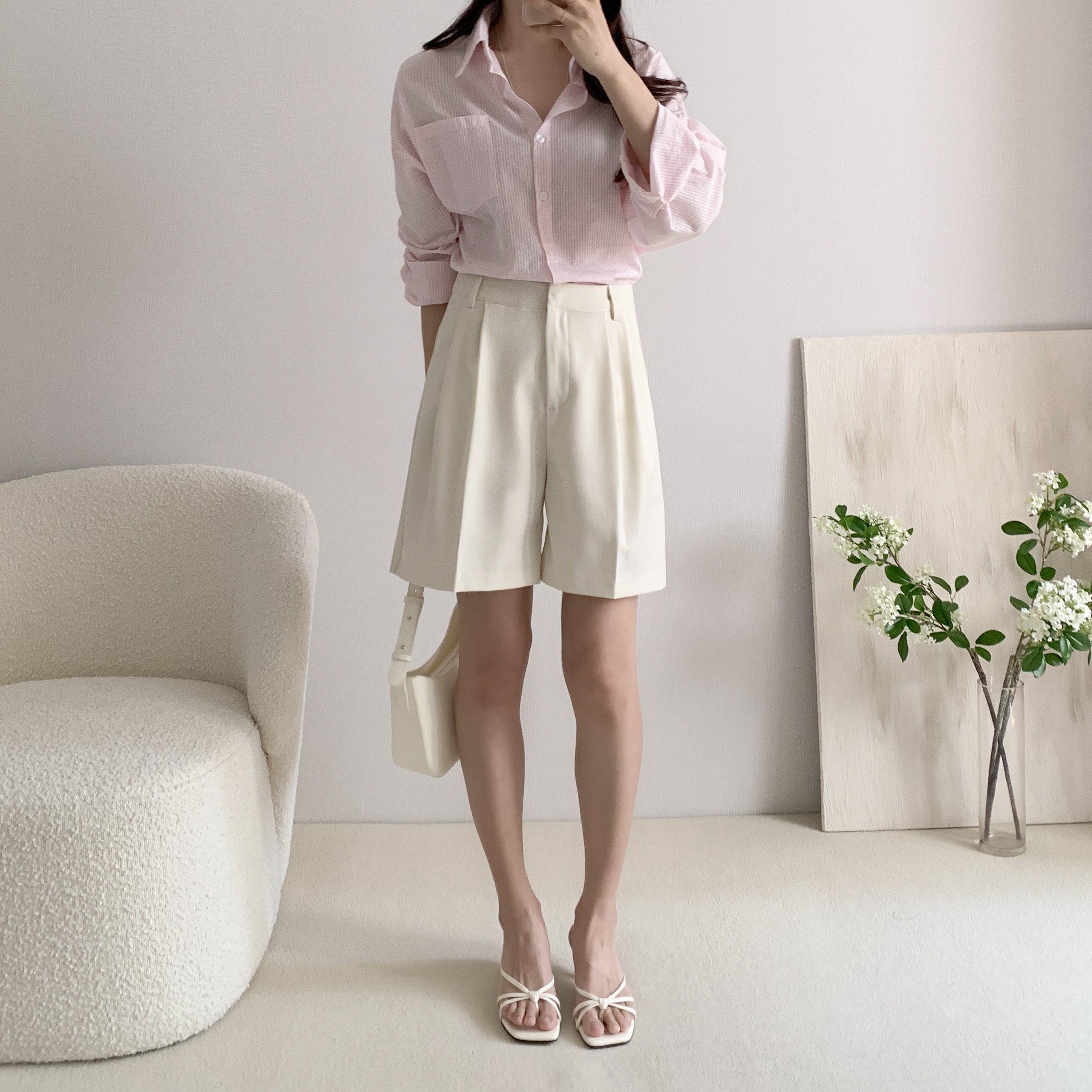 버뮤다팬츠 여성5부반바지 핀턱반바지 정장반바지 - 상세 이미지 4