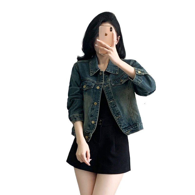 봄 가을 여성 루즈핏 기본 데님자켓 빈티지워싱 캐주얼룩 면혼방자켓 블루그레이 레트로블루 - 상세 이미지 4