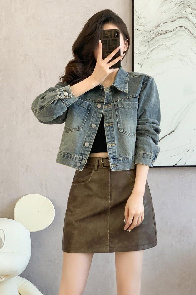 봄 가을 여성 오버핏 숏 청자켓 베이직 데일리룩 코튼혼방자켓 라이트블루 - 상세 이미지 5