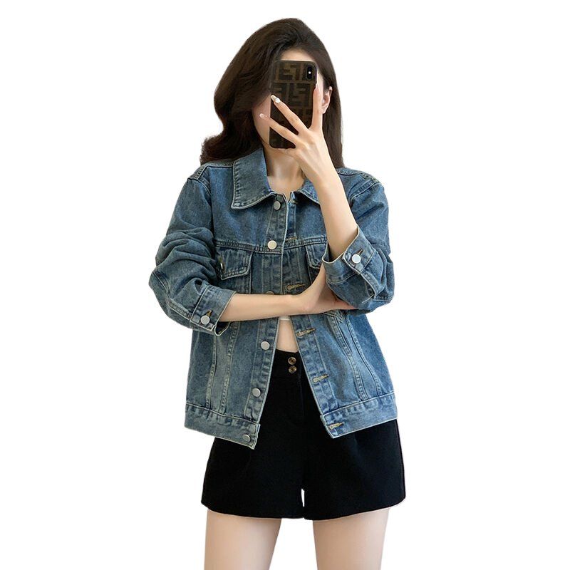 봄 가을 여성 루즈핏 기본 데님자켓 캐주얼 데일리룩 워싱 면혼방자켓 블루 - 상세 이미지 4
