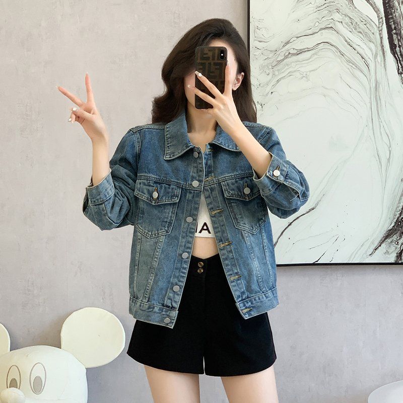 봄 가을 여성 루즈핏 기본 데님자켓 캐주얼 데일리룩 워싱 면혼방자켓 블루