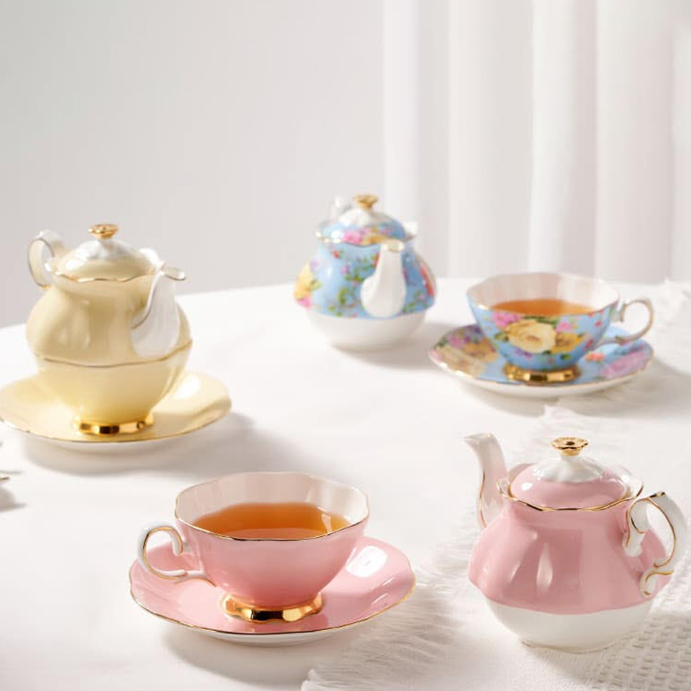 티로직 다이애나 골드림 티포원 1인 도자기 찻잔 티팟세트 300ml, 레드체리 - 상세 이미지 2