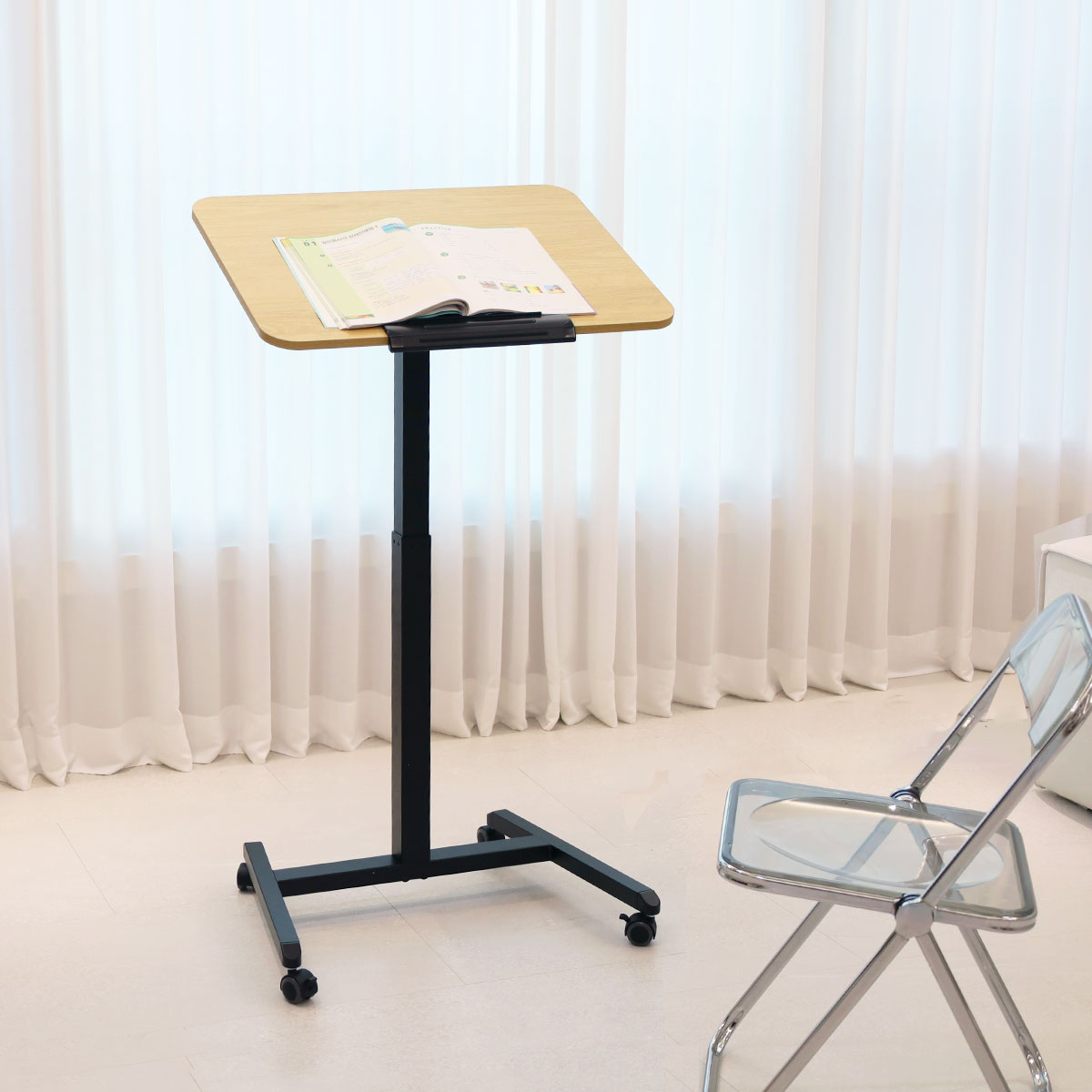 일루일루 오텐션 T01 유압식 높이조절 테이블 이동식 노트북 스탠드 강의실 보조 책상