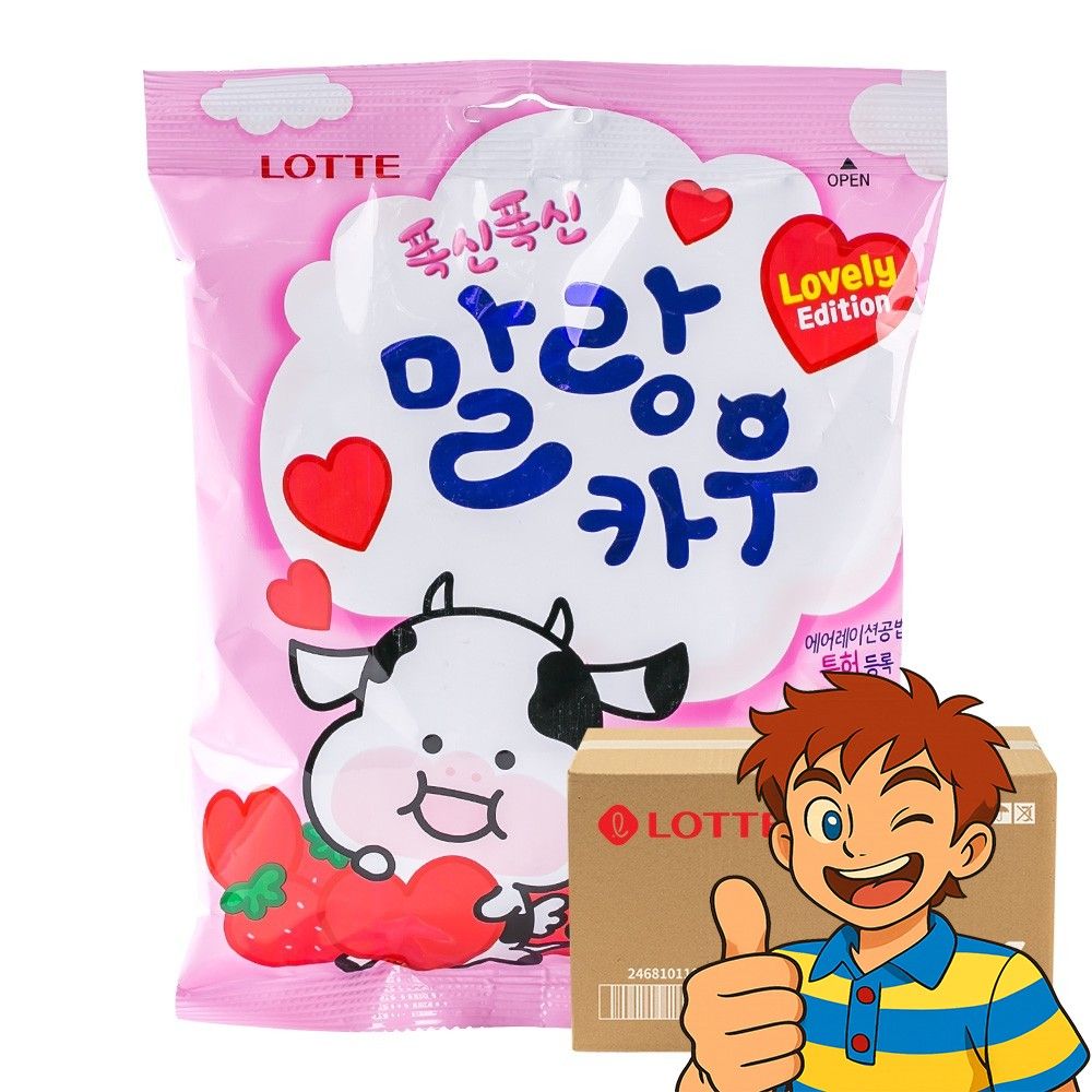 롯데 폭신폭신 말랑카우 158g 8입 대용량 간식 딸기 밀크 우유 츄잉캔디 : 럭키굿즈