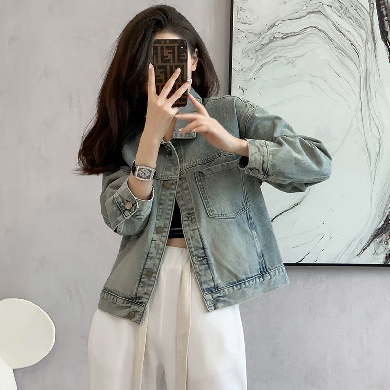 봄 가을 여성 루즈핏 기본 데님자켓 캐주얼 데일리룩 포켓 면혼방자켓 라이트블루 - 상품 이미지