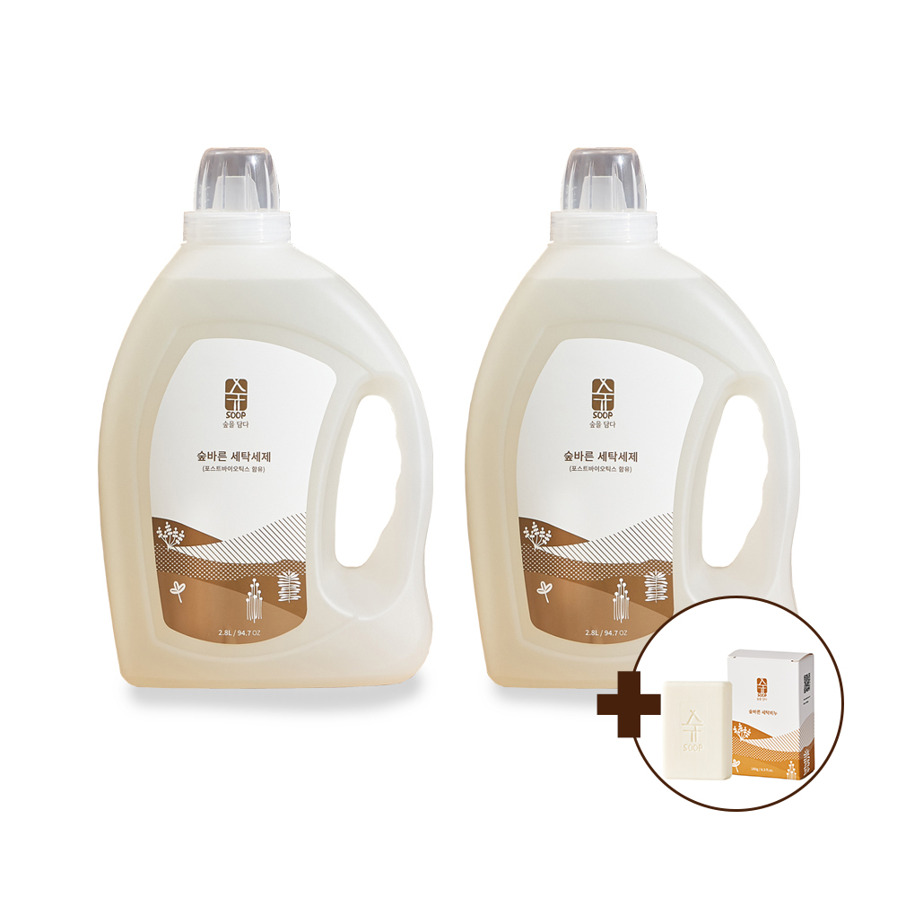 1+1 숲바른 아기 유아 대용량 세탁세제 2.8L 드럼 통돌이 겸용 중성 액체 세제