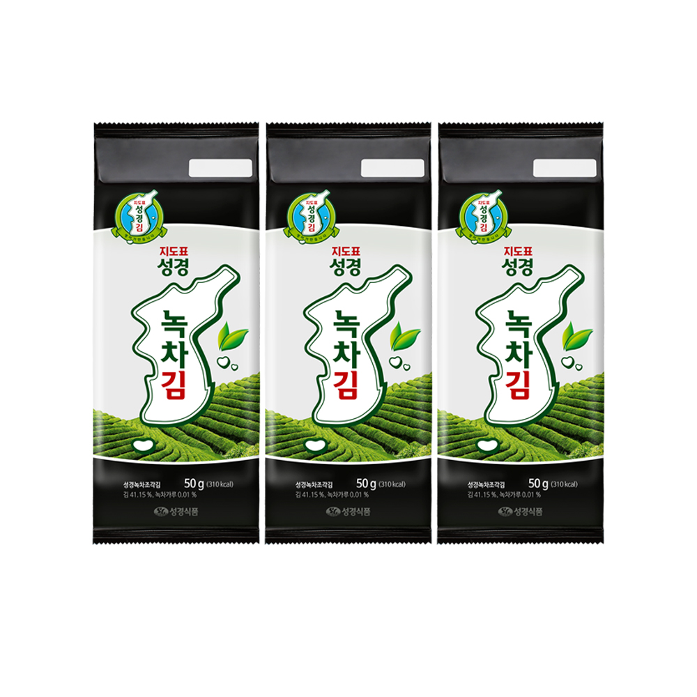 [성경김본사] 지도표 대용량 녹차 도시락김(80매) 50g, 3개 - 상품 이미지