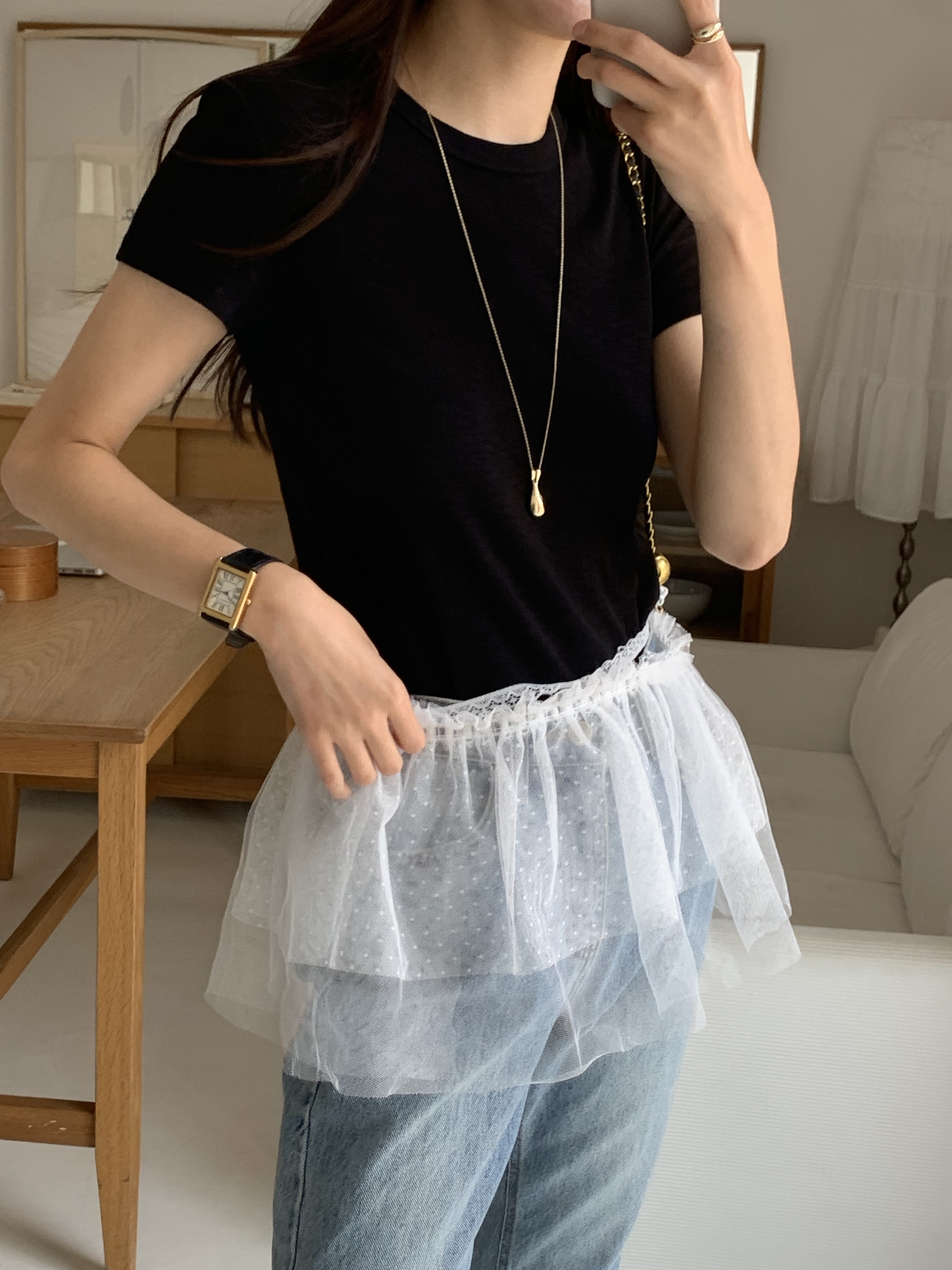 코유 베이직 쫀쫀 라운드넥 데일리 이너 반팔 레이어드 티셔츠 - 상세 이미지 2