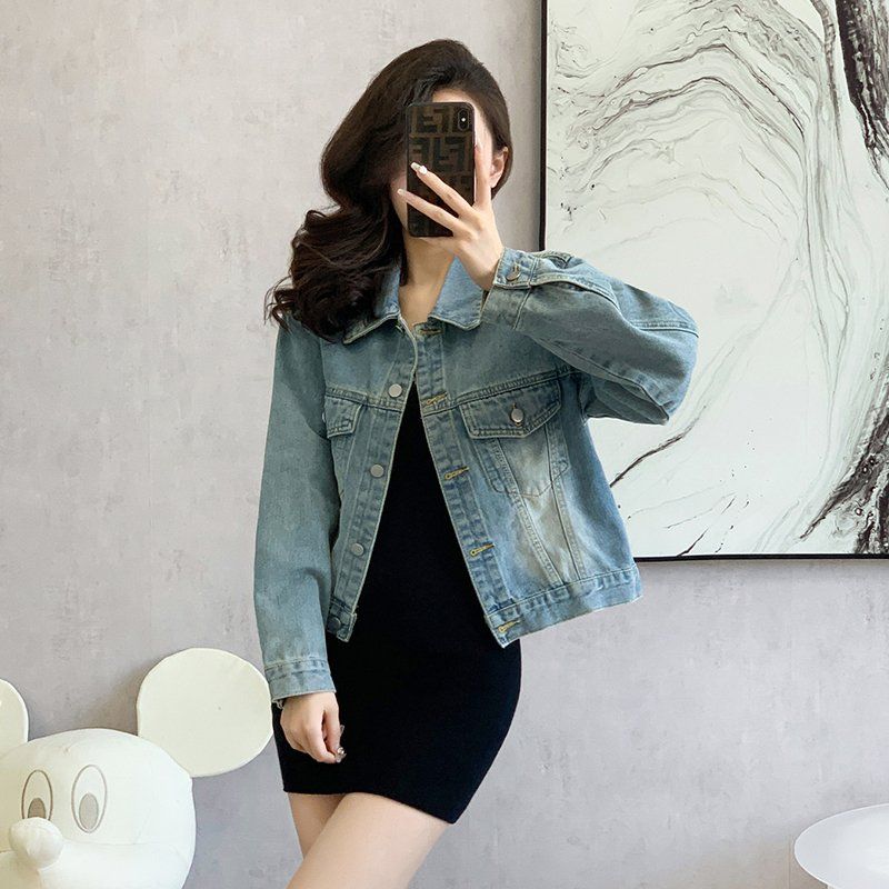 봄 가을 여성 오버핏 베이직 청자켓 간편한 데일리룩 워싱 코튼혼방자켓 라이트블루 - 상품 이미지
