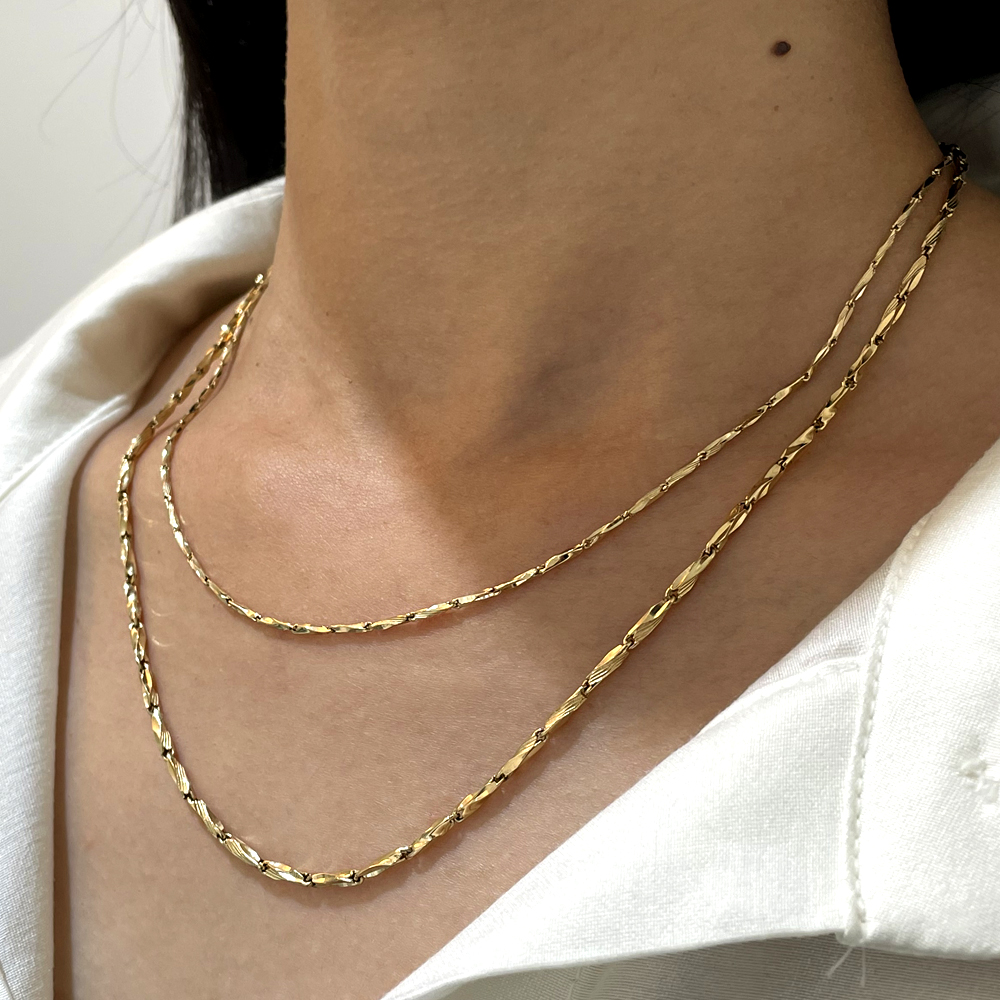 14K 18K 2mm 컷팅 꼬임 대나무 체인 목걸이 줄 레이어드 여자 선물 데일리 - 상세 이미지 2