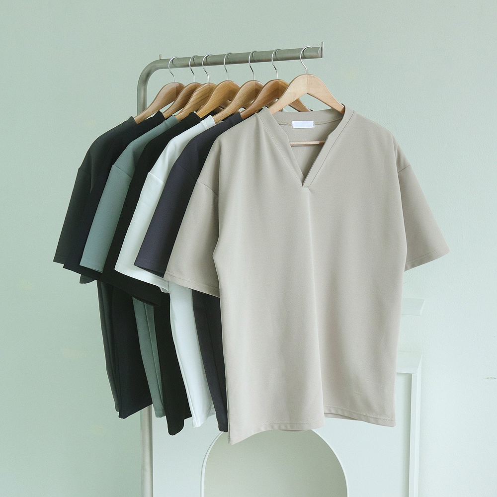 남자 반팔티 구김없는 빅사이즈 헨리넥 무지 오버핏 반팔 티셔츠