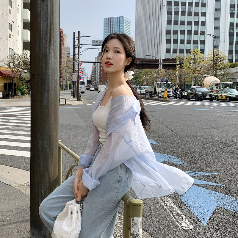 [자체제작] 하이렌 요루 펜던트 루즈핏 텐셀 시스루 셔츠 bs8105 - 상세 이미지 2