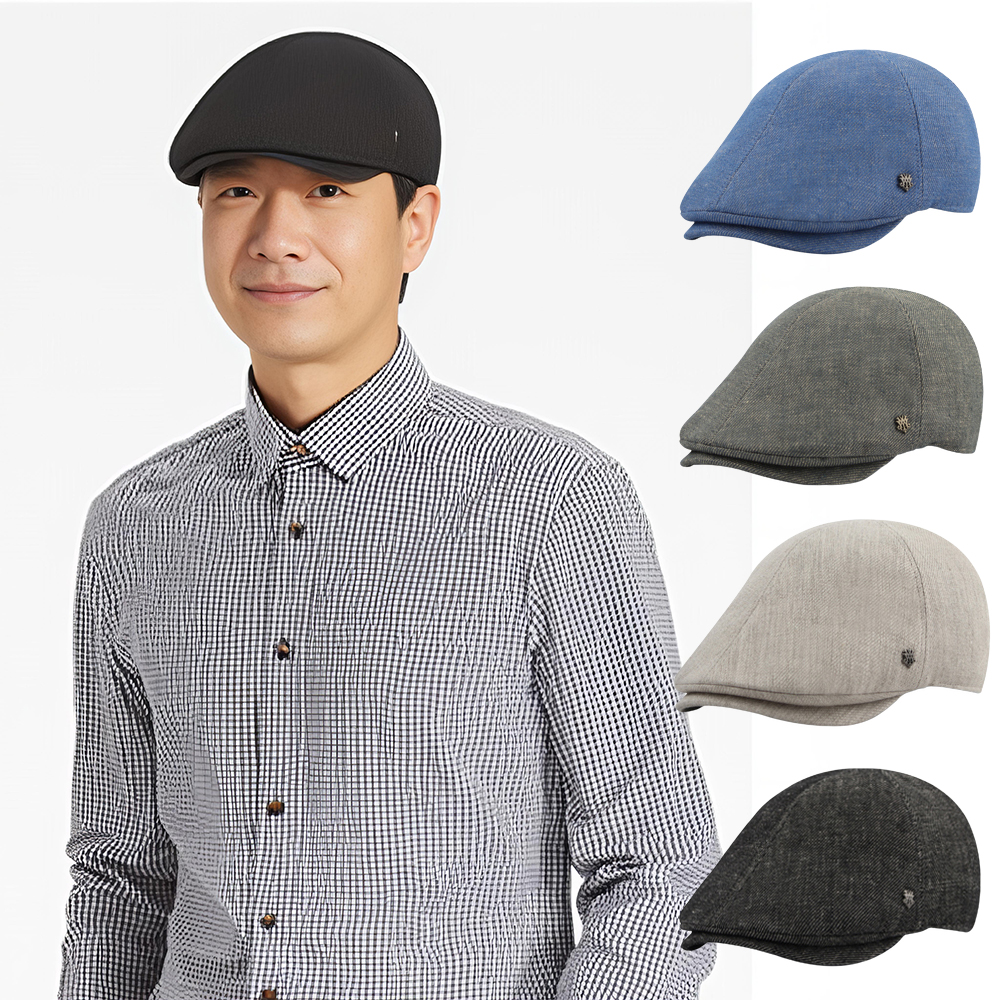쥬린넨 도리구찌 중년남성모자 린넨 여름 헌팅캡 모자 남자 베레모 똑딱이 헌팅캡 - 메인 이미지