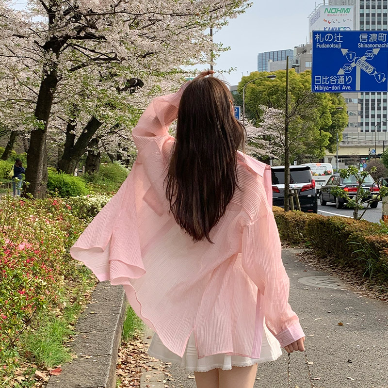 [자체제작] 하이렌 요루 펜던트 루즈핏 텐셀 시스루 셔츠 bs8105 - 상세 이미지 3
