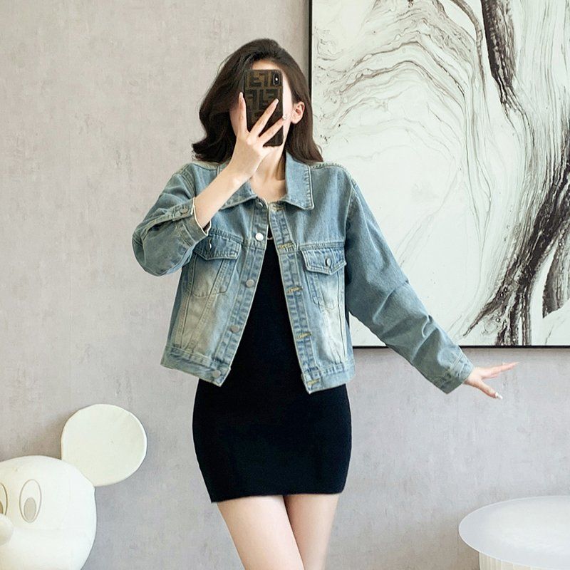 봄 가을 여성 오버핏 베이직 청자켓 간편한 데일리룩 워싱 코튼혼방자켓 라이트블루 - 상세 이미지 4