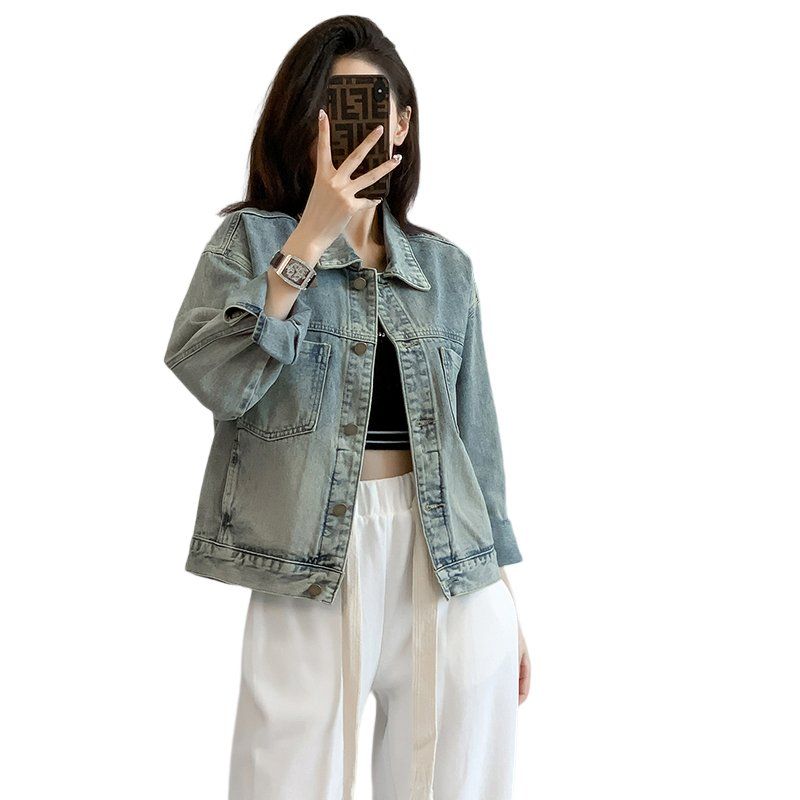 봄 가을 여성 루즈핏 기본 데님자켓 캐주얼 데일리룩 포켓 면혼방자켓 라이트블루 - 상세 이미지 4