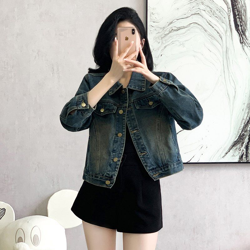 봄 가을 여성 루즈핏 기본 데님자켓 빈티지워싱 캐주얼룩 면혼방자켓 블루그레이 레트로블루 - 상세 이미지 2
