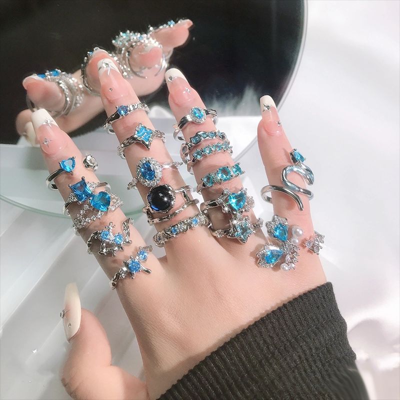 민트 블루 하트 반지 디자인 큐빅 포인트 키치 - 상세 이미지 2