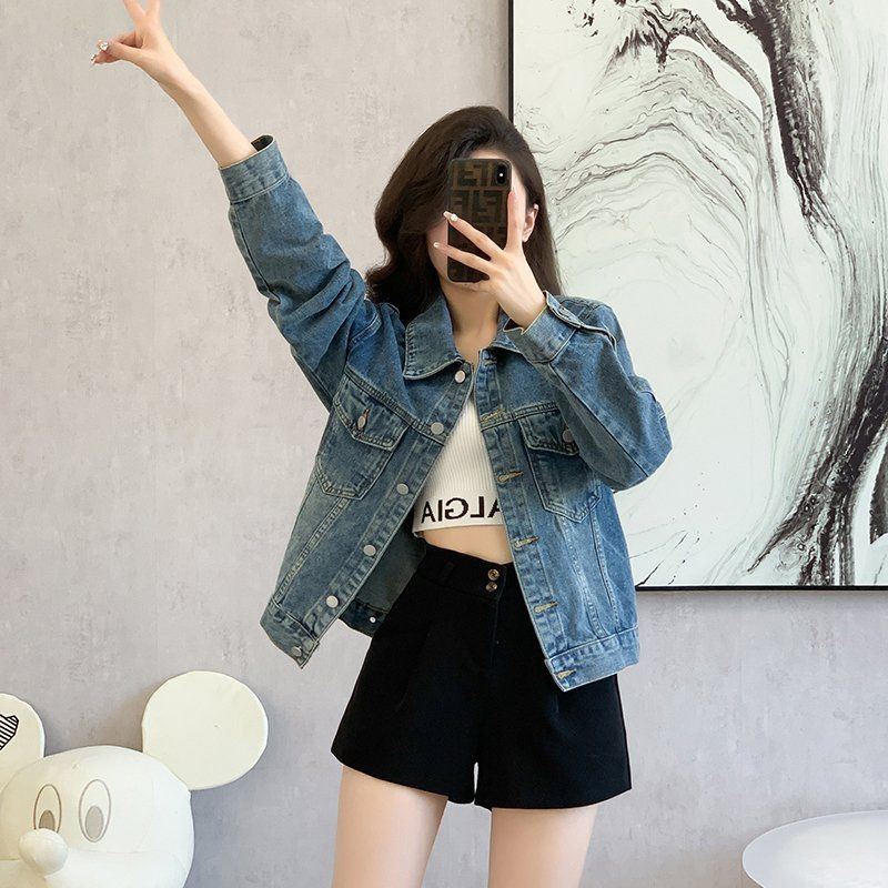 봄 가을 여성 루즈핏 기본 데님자켓 캐주얼 데일리룩 워싱 면혼방자켓 블루 - 상세 이미지 2