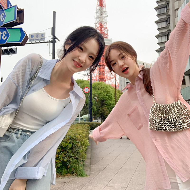 [자체제작] 하이렌 요루 펜던트 루즈핏 텐셀 시스루 셔츠 bs8105 이미지 8