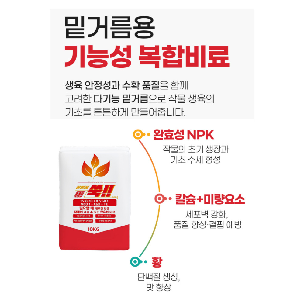 한번에쑥 롱 10KG 완효성 비료 밑거름 기비 유황 마그네슘 칼슘 배추 쪽파 마늘 상세 이미지 5