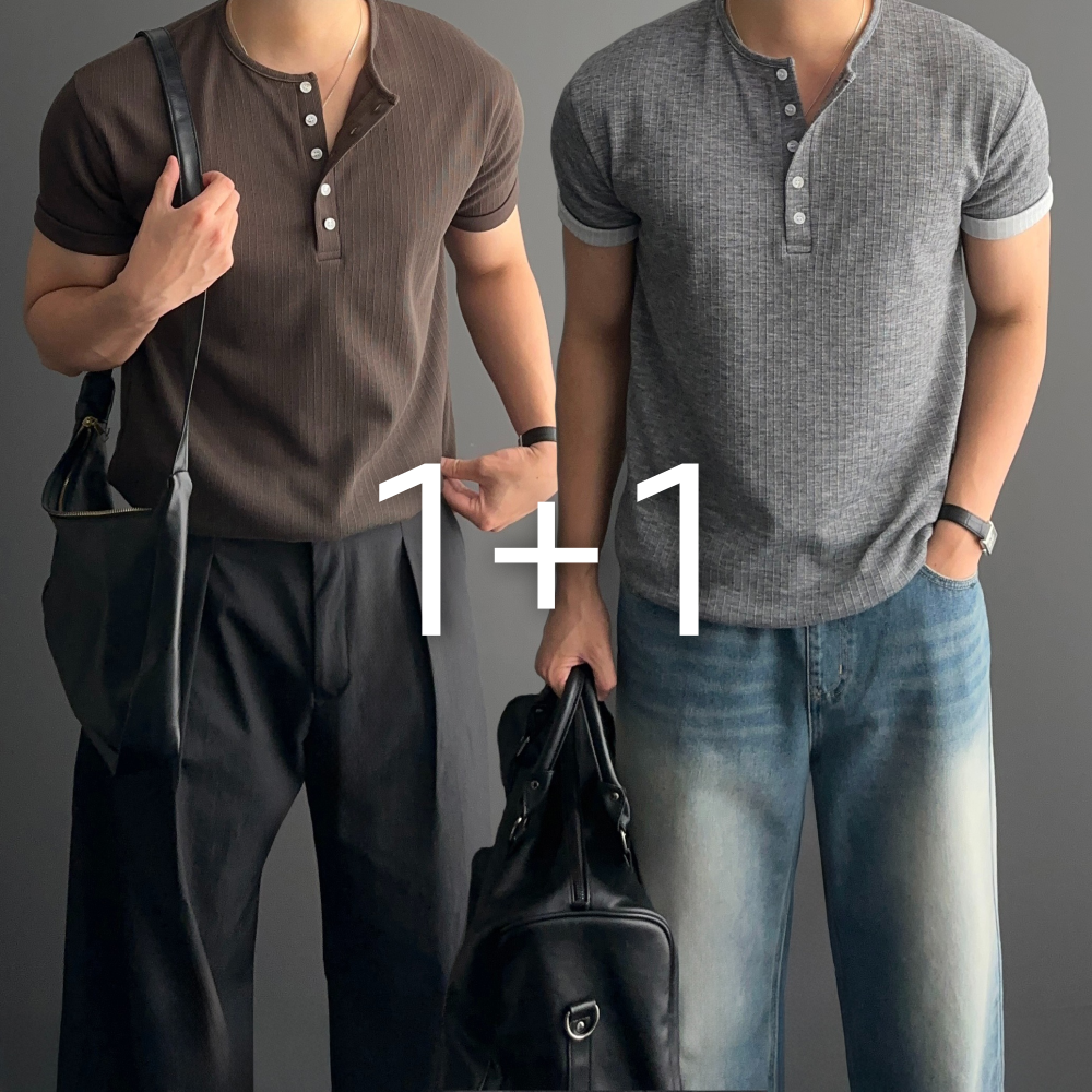1+1 헨리넥 헨리넥반팔 머슬핏반팔 - 상품 이미지